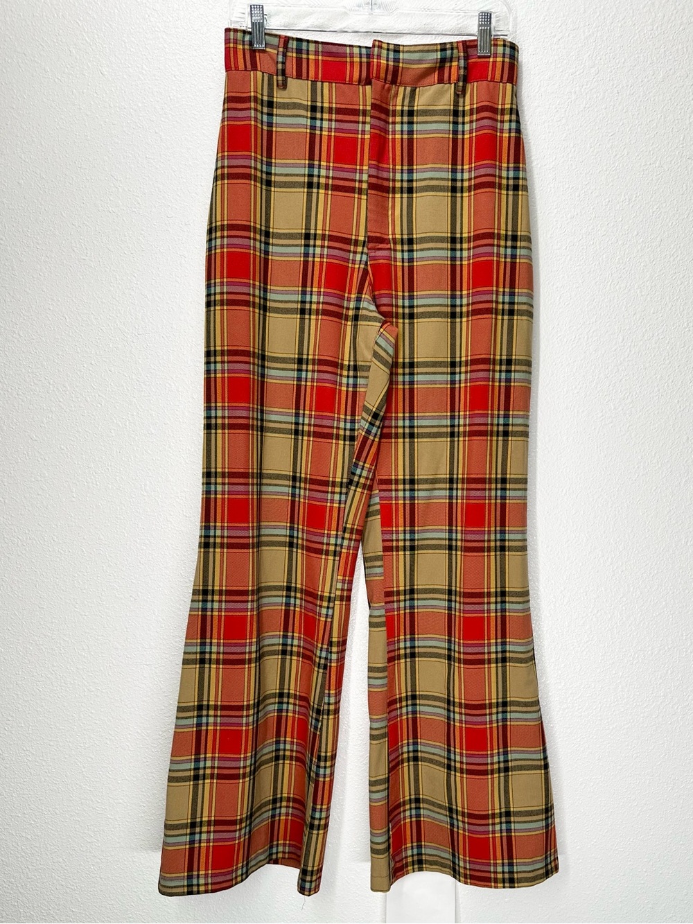 Plaid Flared Pants in Red and Tan
